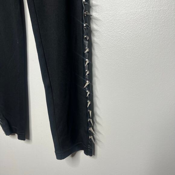 Dolls Kill Current Mood Black Spiked Leggings Faux Leather Side Panels Punk Goth - Picture 6 of 12